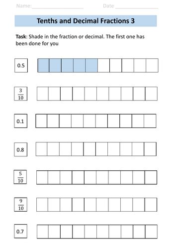 Fractions Year 3 Tenths Worksheets Teaching Resources