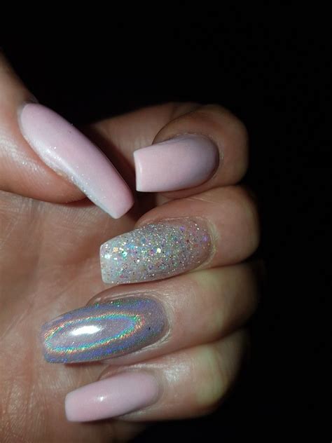Pink And Holographic Nails Pink Holographic Nails Holographic Nails Nails