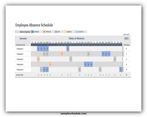 Employee Absence Schedule Template