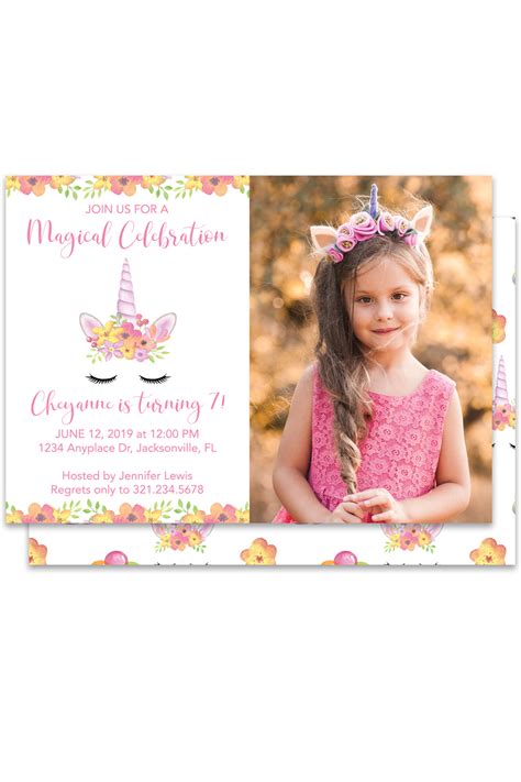 40 Invitation Card For 7th Birthday Girl Unicorn