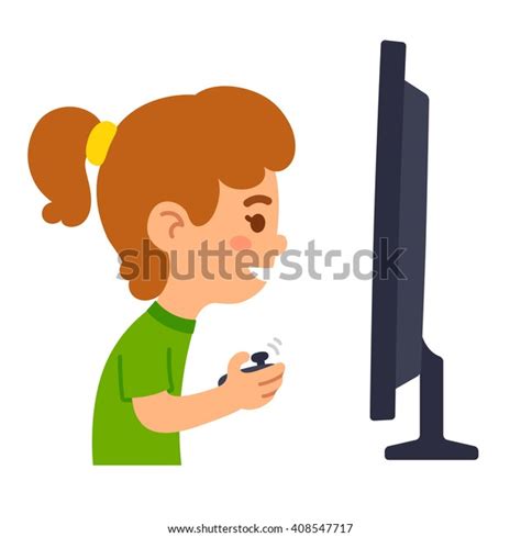 Little Cartoon Girl Playing Games Front Stock Vector Royalty Free