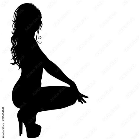Silhouette Of Sexy Pinup Girl With Long Hair In Dance Shoes Stock