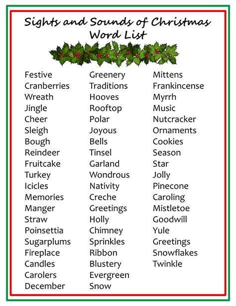 Sights And Sounds Of Christmas Word List