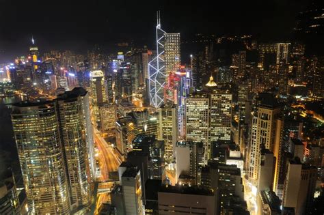 Hong Kong Skyscrapers At Night Stock Image Image Of Urban