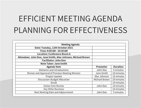 Efficient Meeting Agenda Planning For Effectiveness Excel Template And