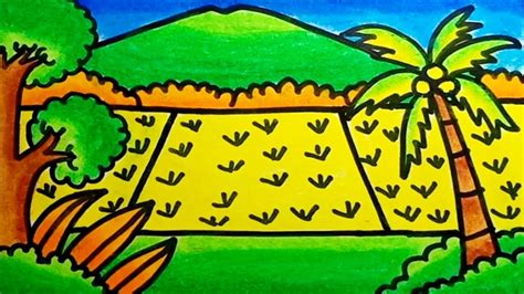 How To Draw Rice Field Scenery Easy And Nice Drawing Rice Field