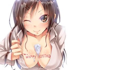 Wallpaper Anime Girls Original Characters Cleavage Candles Big Boobs Wink Smiling