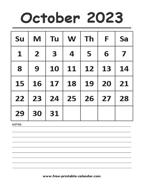 2023 Calendar October Printable Free Printable