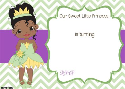 Dinyehe Printable Princess Tiana Birthday Invitations