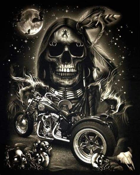 indian skull and bike lowrider art bike art grim reaper art