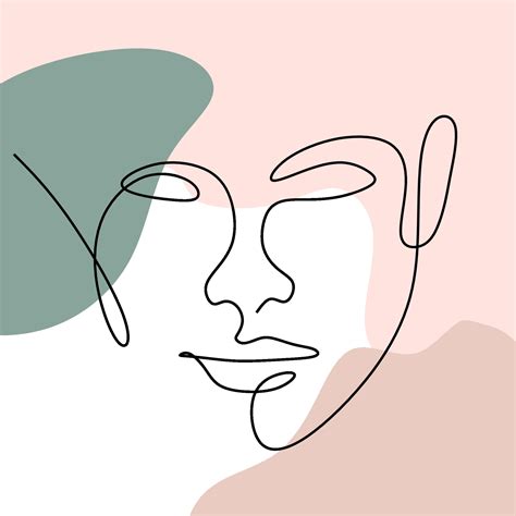 Abstract Man Face One Line Drawing Portrait Minimalistic Style