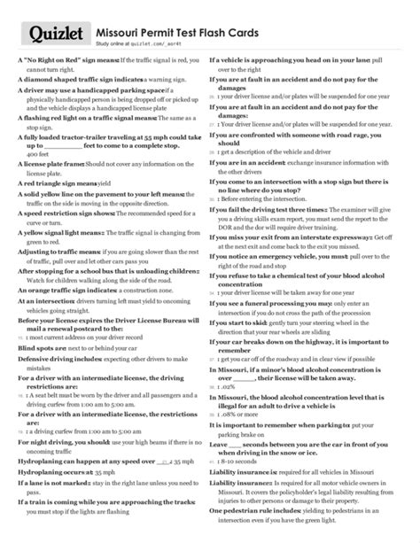 Print › Missouri Permit Test Flash Cards Quizlet Quizlet