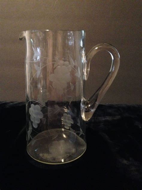 Vintage Etched Glass Pitcher With Matching Glasseskitchen