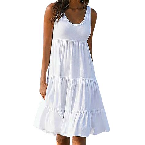 Boho Dress For Womens Summer Dresses Casual Crewneck Solid Color Dress