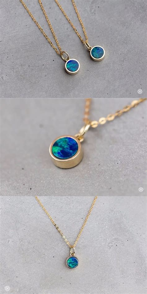 14k Yellow Gold Round Australian Doublet Black Opal Pendant Necklace