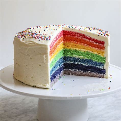 Using an offset spatula, cover with a thin layer of whipped cream, leaving a 1/4 border. Rainbow Cake Recipe - Anna Painter | Food & Wine