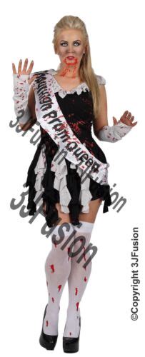 Adult Ladies Zombie School Prom Queen Costume Womens Halloween Fancy Dress Ed Ebay