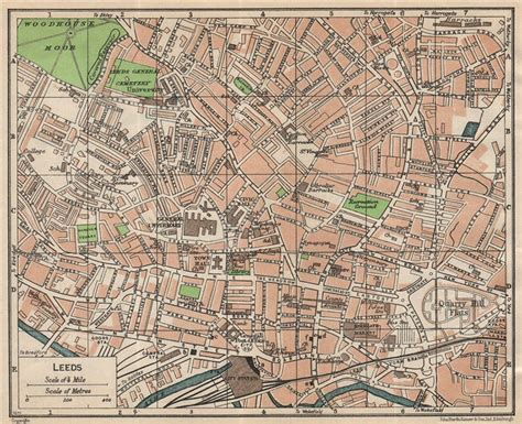 Leeds Vintage Town City Map Plan Yorkshire 1950 Old Vintage Chart
