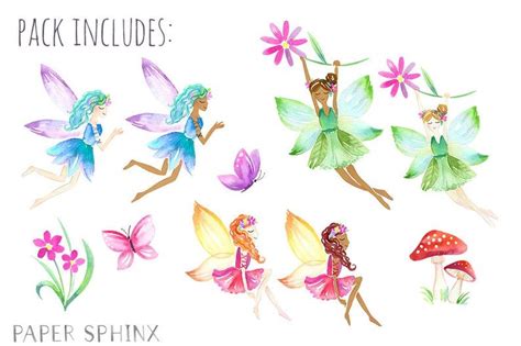 Watercolor Fairies Clipart Flower Fairy Clipart Fantasy Etsy