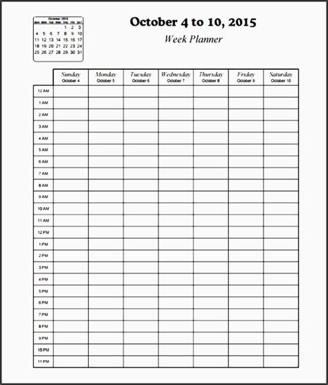 6 Weekly Planner Template In Excel Sampletemplatess Sampletemplatess