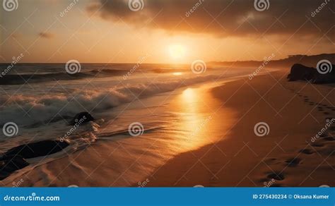 Golden Hour On The Beach Ai Generated Stock Illustration