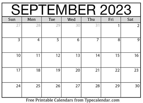 Free Printable September 2023 Calendars Download