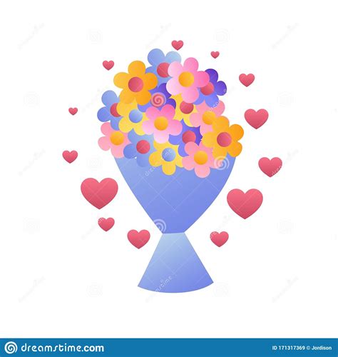 Vector Color Flat Icon Bouquet Of Colorful Flowers Stock Illustration