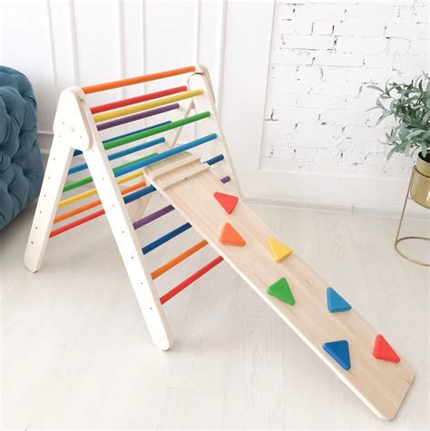 Foldable Pikler Triangle With Ramp Solid Wood Step Triangle Toddler