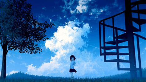 Tapeta Anime Dziewczyna Niebo Chmury Hd Widescreen High Definition