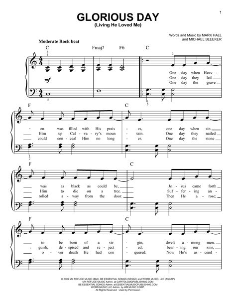 Glorious Day Living He Loved Me Sheet Music Casting Crowns Easy Piano