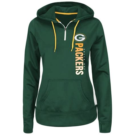 Women S Green Bay Packers Majestic Green Past The Line Synthetic Quarter Zip Therma Base Hoodie