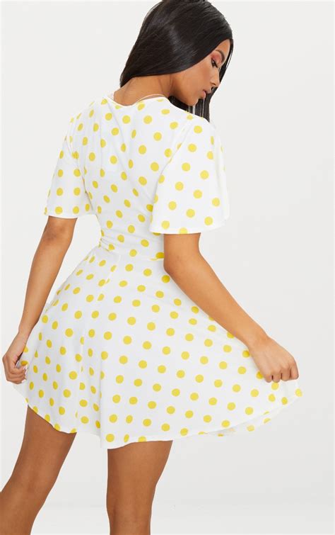 Yellow Polka Dot Cut Out Ruched Detail Swing Dress Prettylittlething