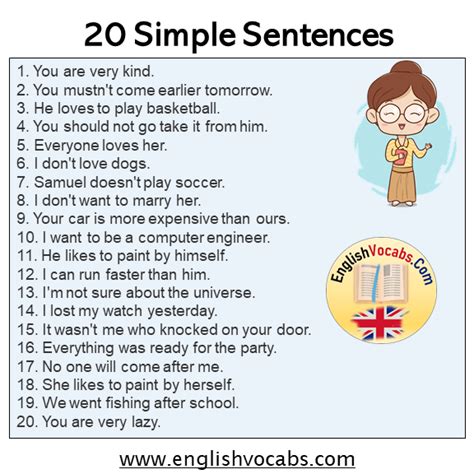 20 Simple Sentences Examples English Vocabs