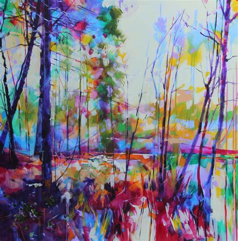 Meadowcliff Pond Acrylic On Canvas Semi Abstract Landscape Painting