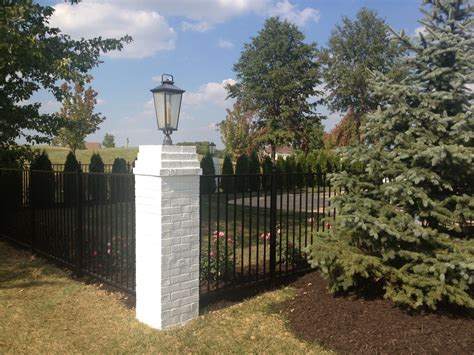 Painted White Brick Column With Lantern Fence Backyard Fences