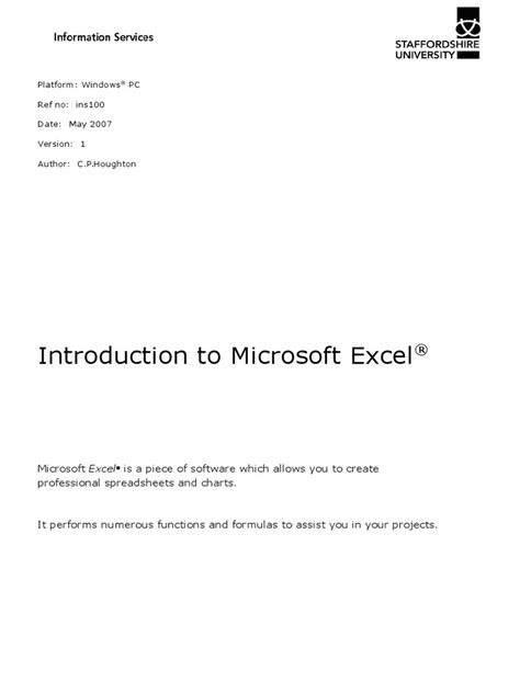 Ms Excel 2007 Pdf Microsoft Excel Spreadsheet