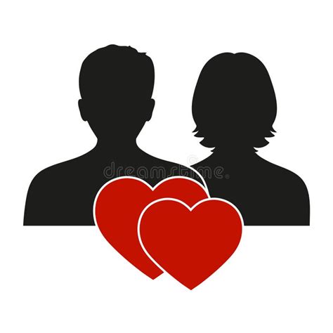 Silhouettes Of Man And Woman With Hearts On A White Background Stock