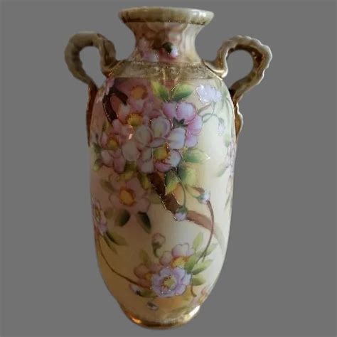 Noritake Japan Hand Painted Floral Vase W Cherry Blossom Motif Ruby Lane
