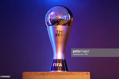 A Detail View Of A Fifa Best Award Trophy During A Press Conference