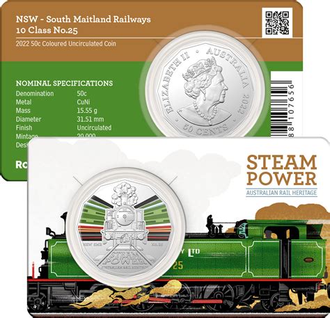2022 50c Steam Power Australian Rail Heritage Coloured Uncirculated 7