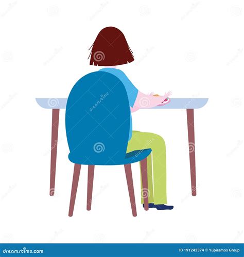 Woman Sitting On The Table Alone Cartoon Isolated Icon Stock Vector
