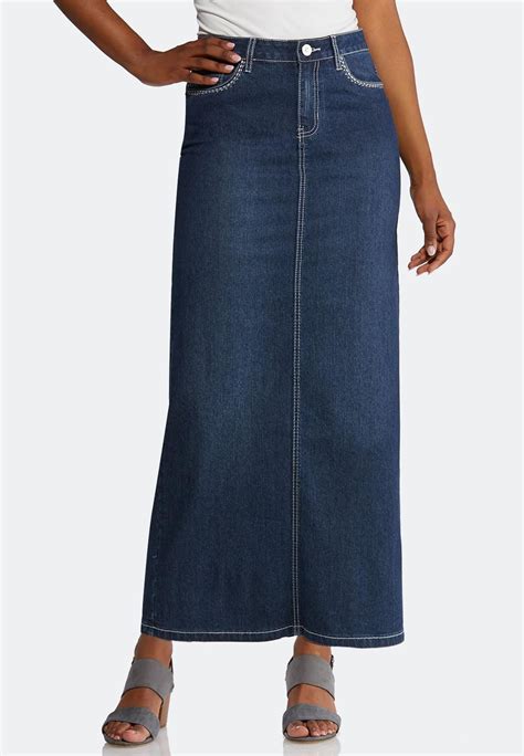 Plus Size Bling Pocket Denim Maxi Skirt Skirts Cato Fashions Denim