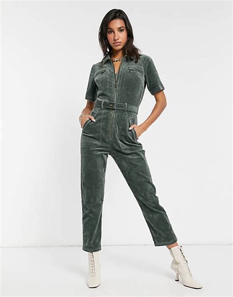 and other stories stretch corduroy jumpsuit in dark green asos