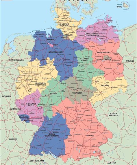 Large administrative map of germany with roads and cities. germany political map - Netmaps. Mapas de España y del mundo