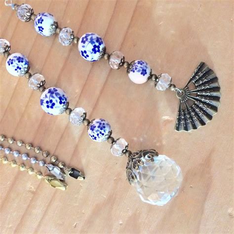 Ceiling Fan Pull Set Or Light Pull Blue Decorative Ball Chain Etsy