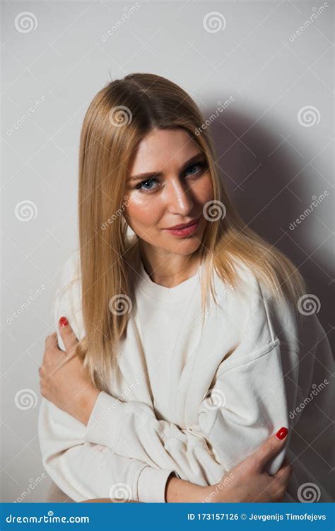 Beautiful Glamour Long Hair Woman Posing For Camera Photographer