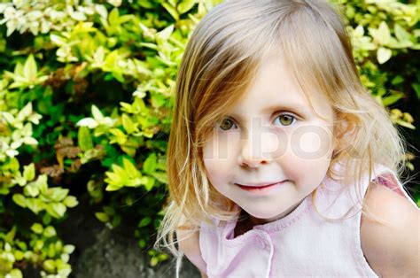 Five Years Old Long Hair Girl Posing Outdoors Stock Image Colourbox