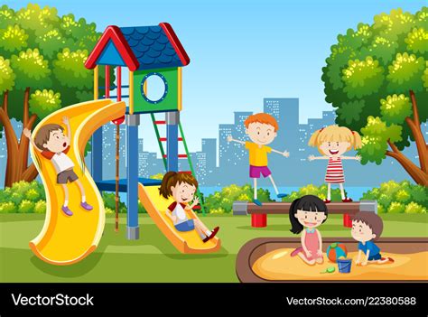 Kids Playing On Playground Royalty Free Vector Image