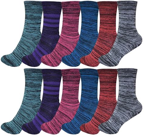 Womens Crew Socks 12 Pairs Colorful Patterned Cute Fun Printed Casual Sports Pack Space Dye