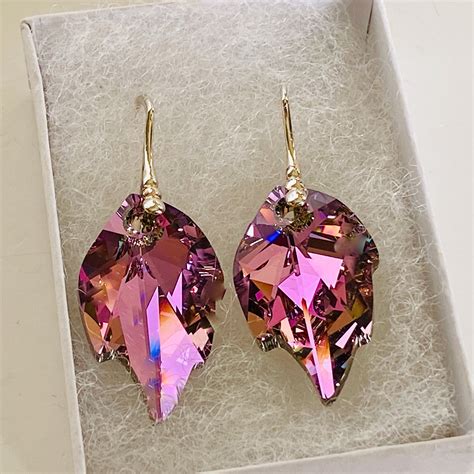 Vitrail Leaf Earrings Made With Swarovski Crystals Crystal Elegance